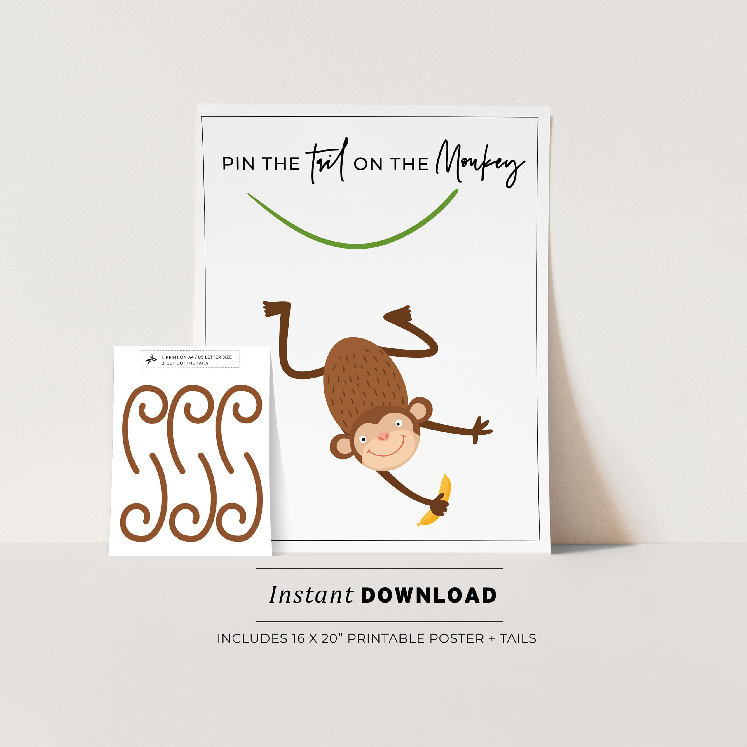 Pin The Tail On The Monkey Kids Party Game Printable Poster pertaining to Pin The Tail On The Monkey Free Printable