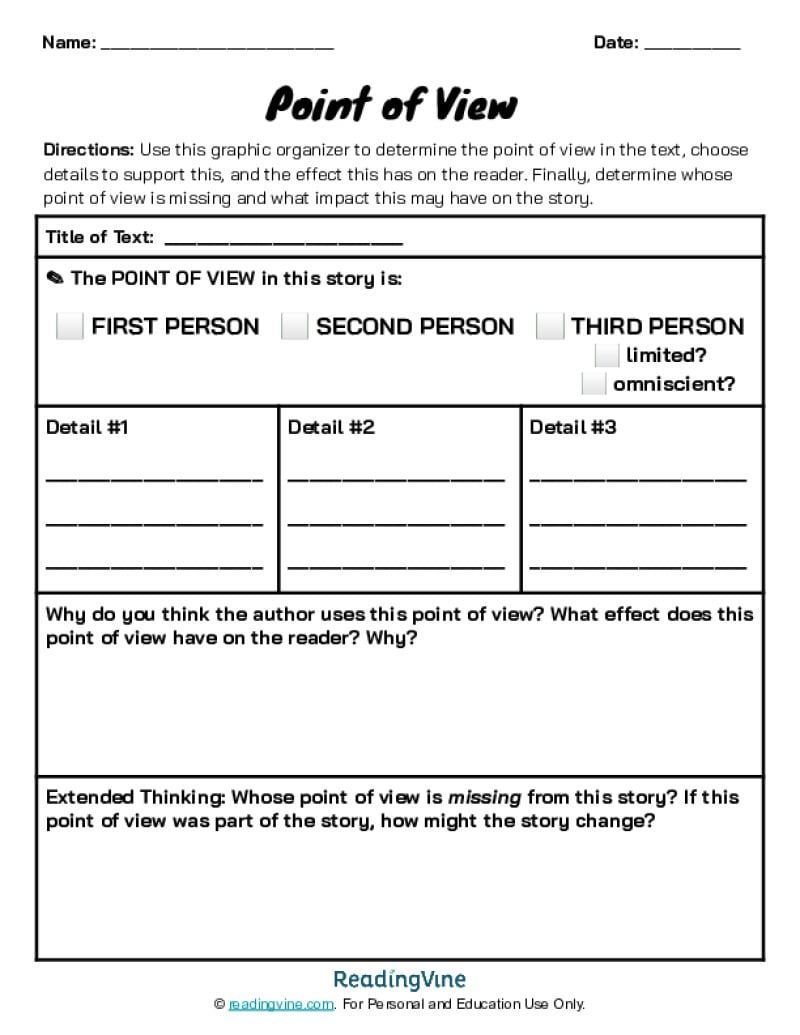 Point Of View Anchor Chart - Readingvine with Point of View Anchor Chart Printable