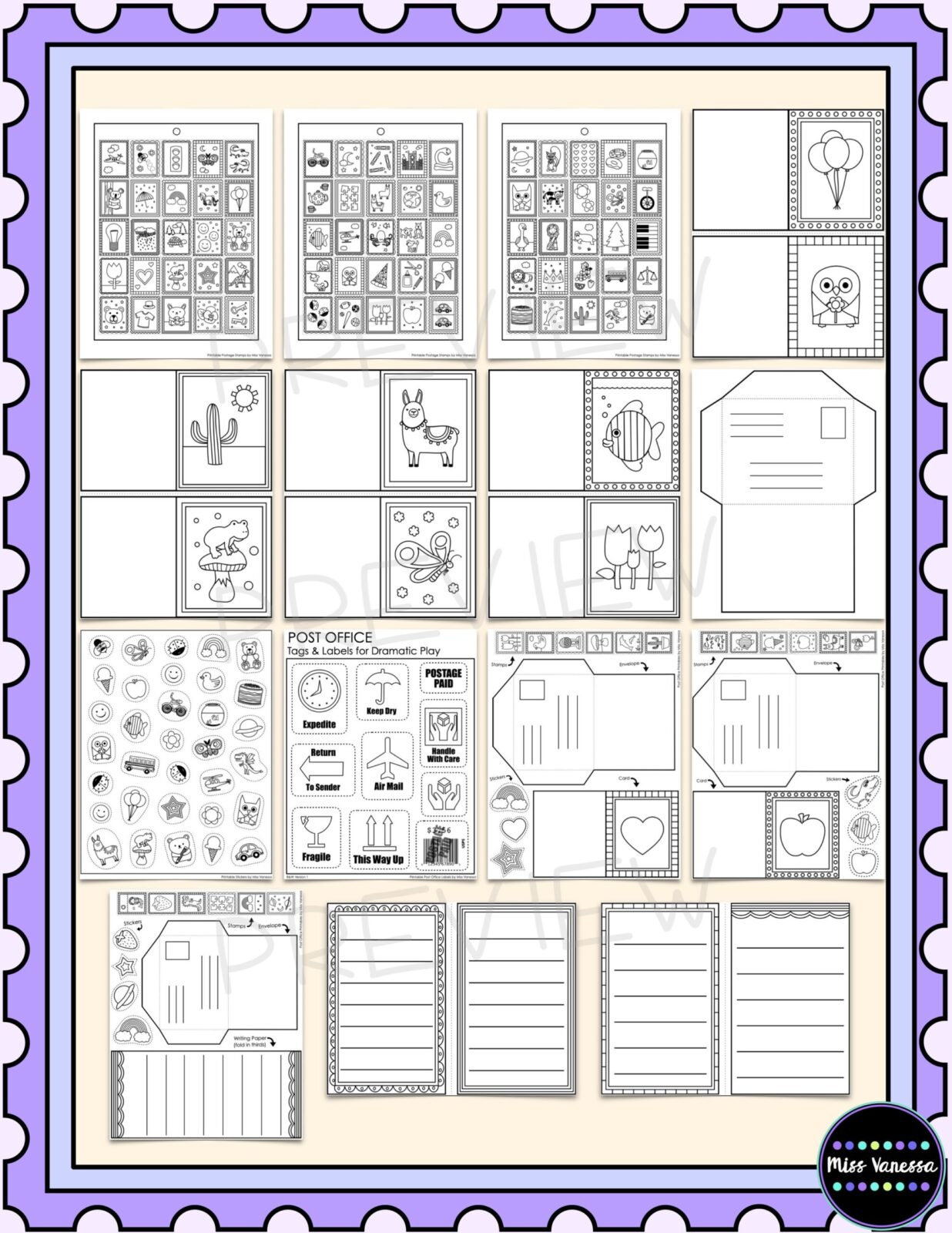 Post Office Printables With Postage Stamps Cards And Envelopes For pertaining to Free Printable Stamps For Role Play