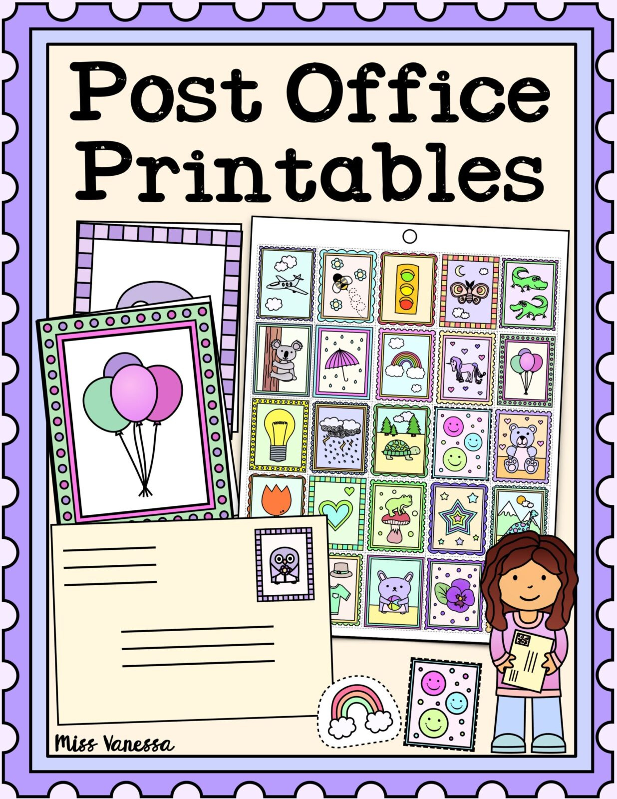 Post Office Printables With Postage Stamps Cards And Envelopes For with Free Printable Stamps For Role Play