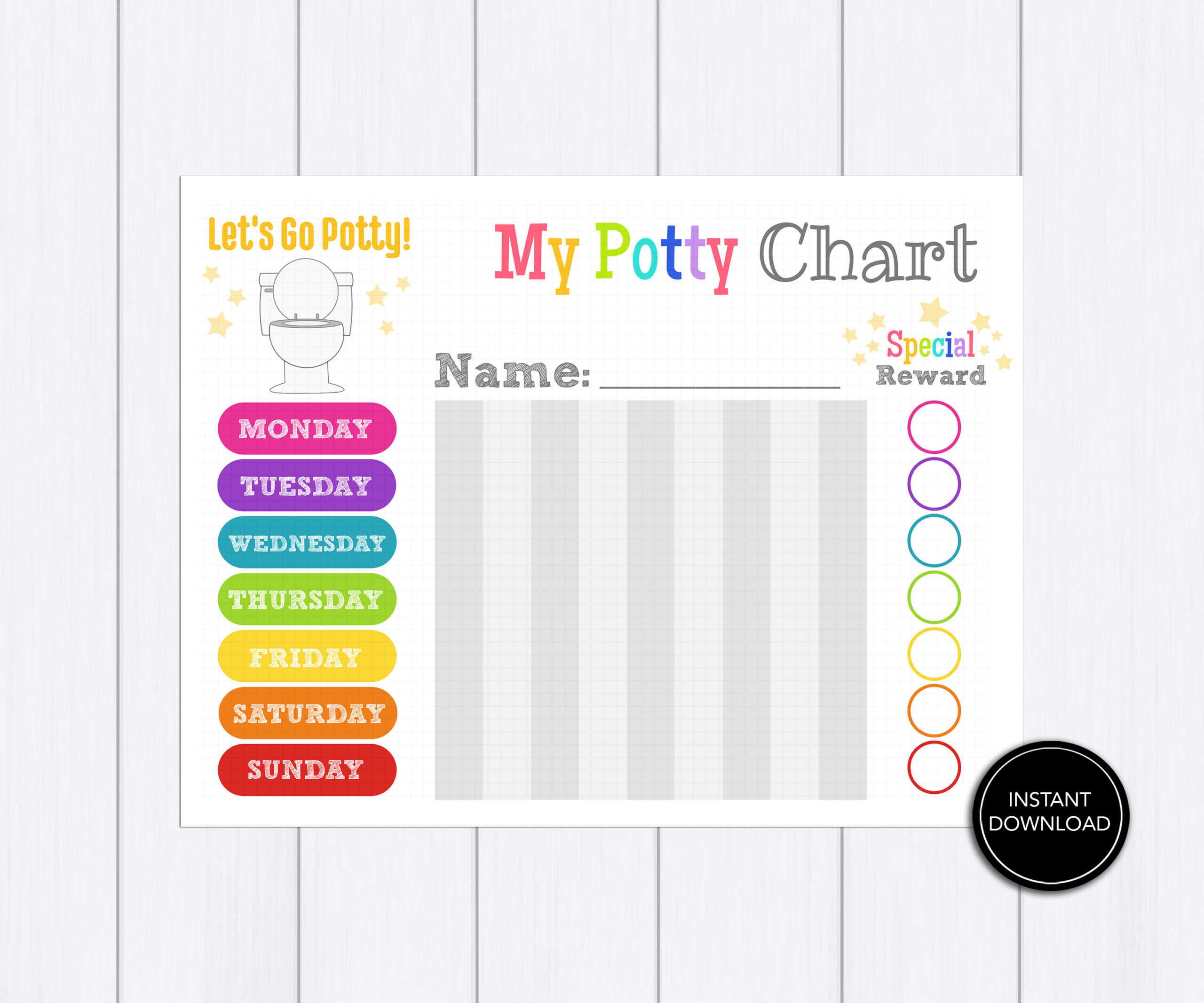 Potty Chart Printable Download: &amp;quot;Potty Rewards Chart&amp;quot; Potty Training Chart, Toilet Training, Behaviour, Reward Chart For Kids inside Toilet Training Sticker Chart Printable