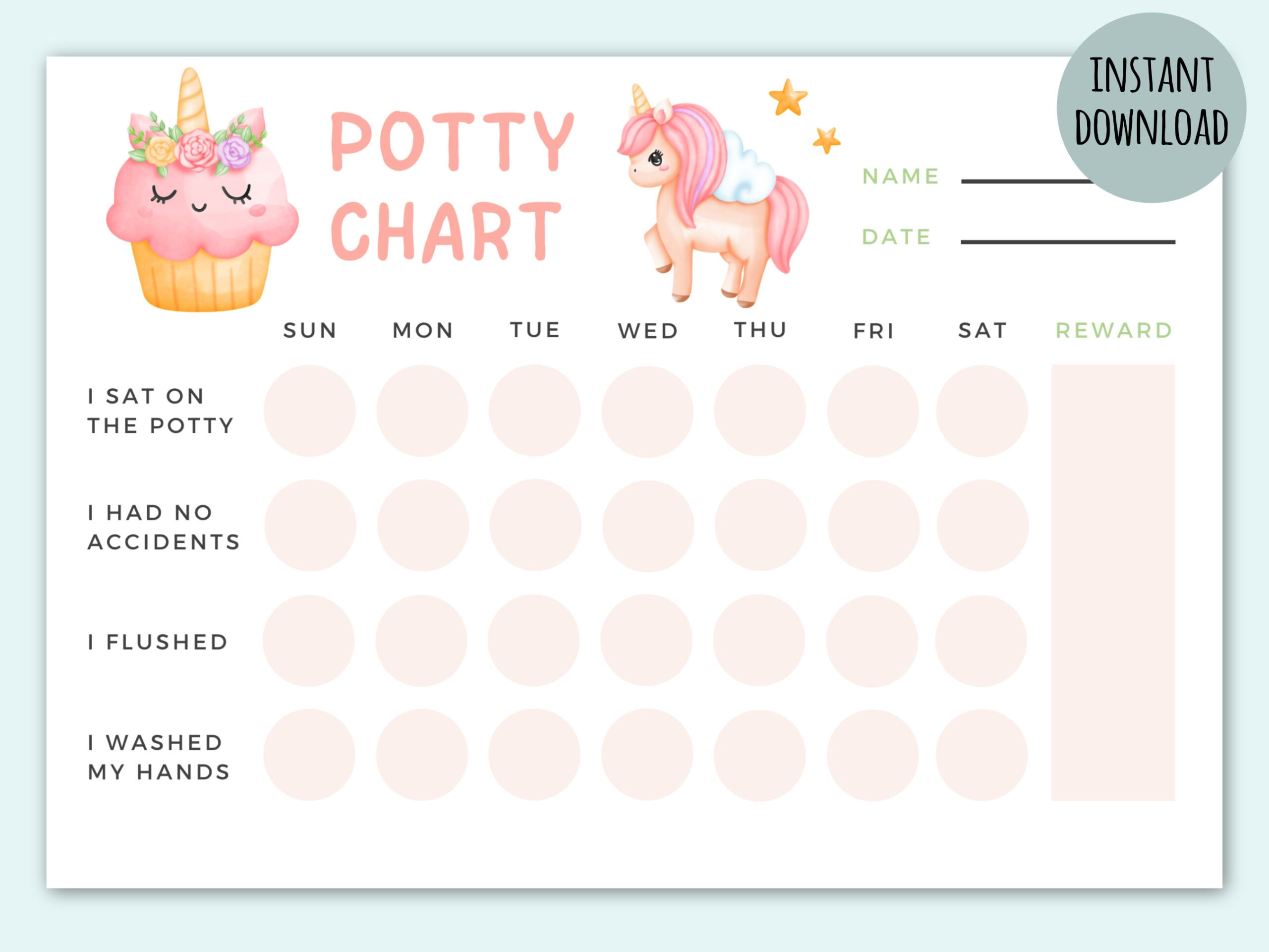 Potty Chart Printable Girl Unicorn | Potty Training Chart | Reward within Unicorn Potty Chart Printable