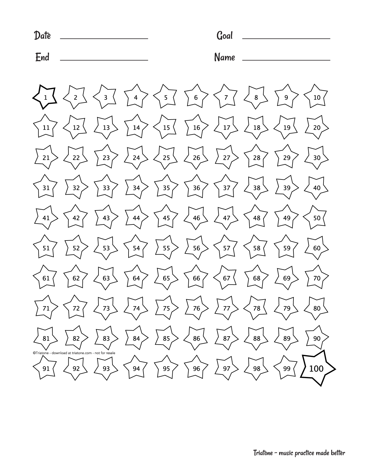 Practice Chart – 100 Stars – Triatone in Star Chart Printable