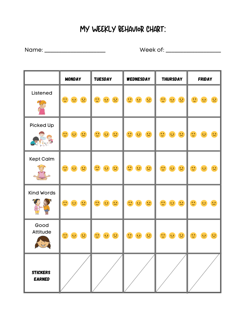Preschool Behavior Reward Chart - Planningforkeeps for Preschool Behavior Chart Printable