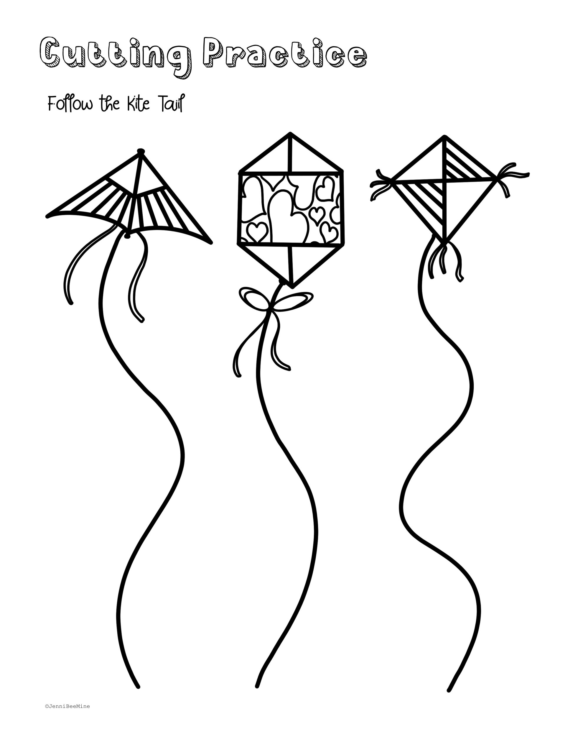 Preschool Printables Cutting Practice: Kite Tails - regarding Free Kite Printables
