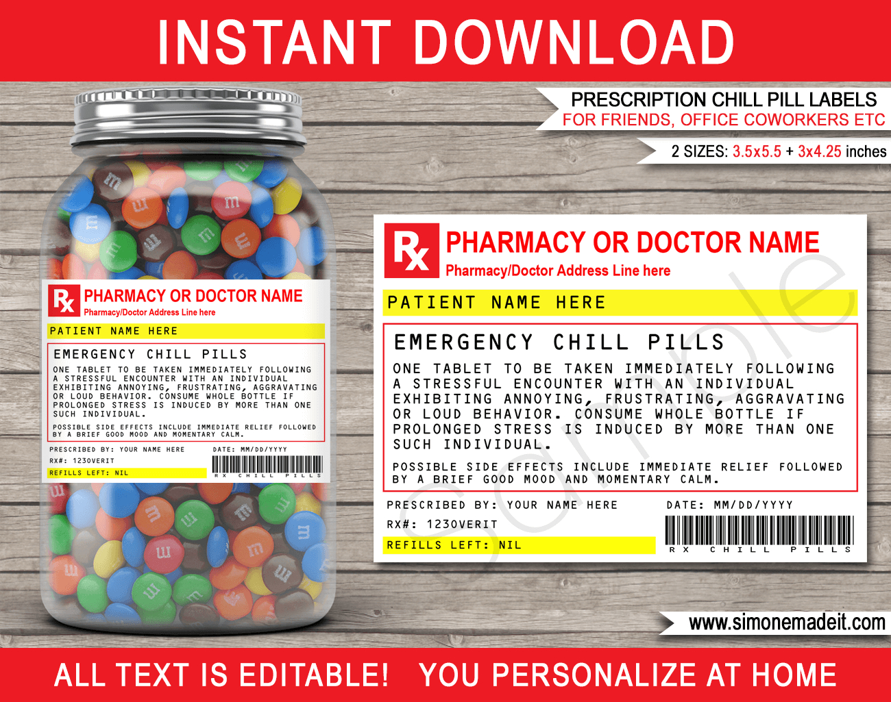 Prescription Chill Pills Labels - For Jars pertaining to Free Printable Candy Prescription Labels