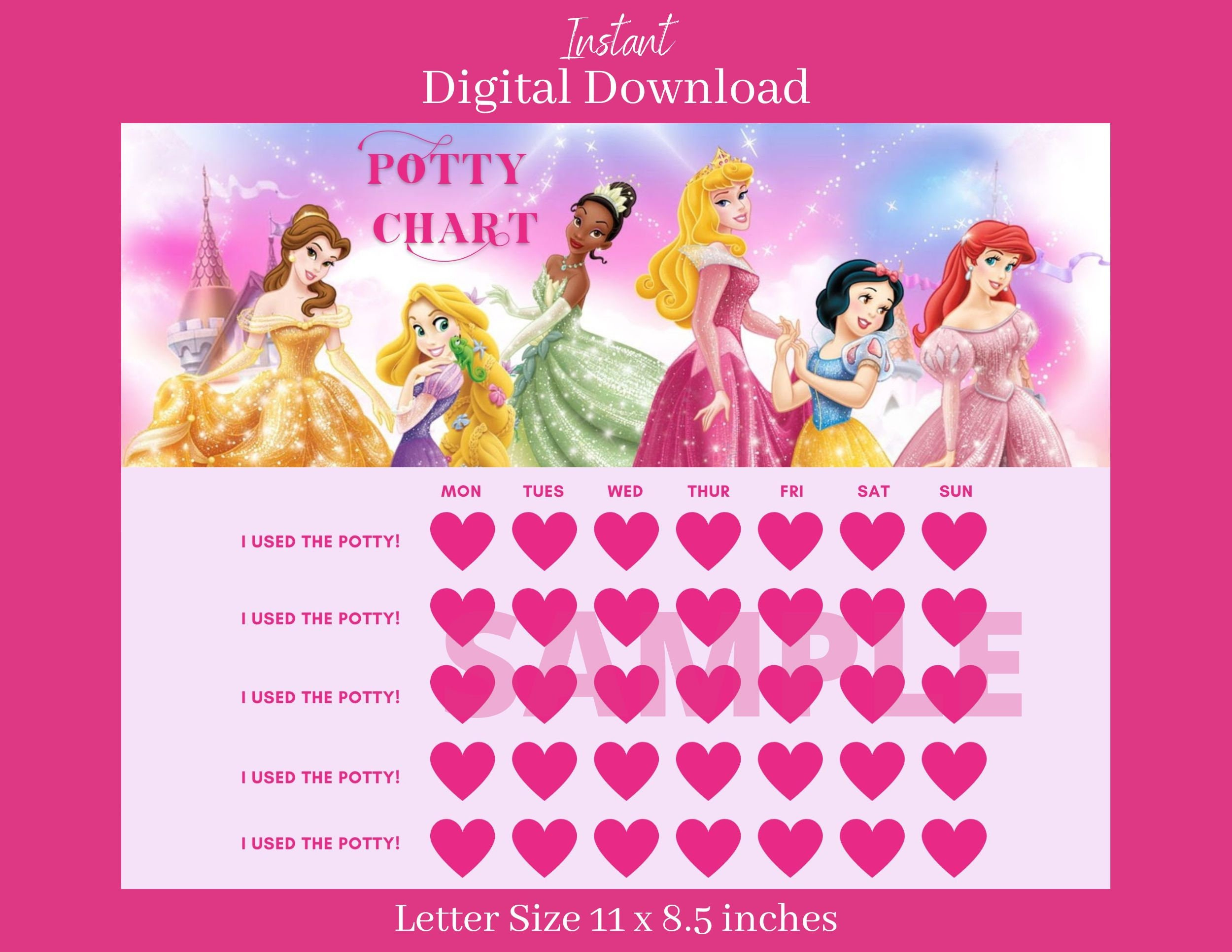Princess Potty Chart | Princess Toilet Training Chart - Etsy with Princess Potty Training Chart Printable