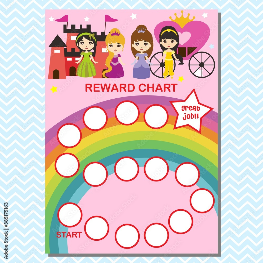 Princess Reward Chart For Girl Stock Vector | Adobe Stock intended for Princess Sticker Chart Printable