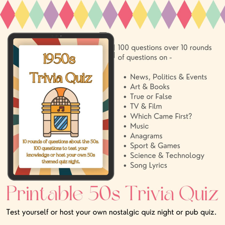 Free Printable 1950 Trivia Questions and Answers Printable