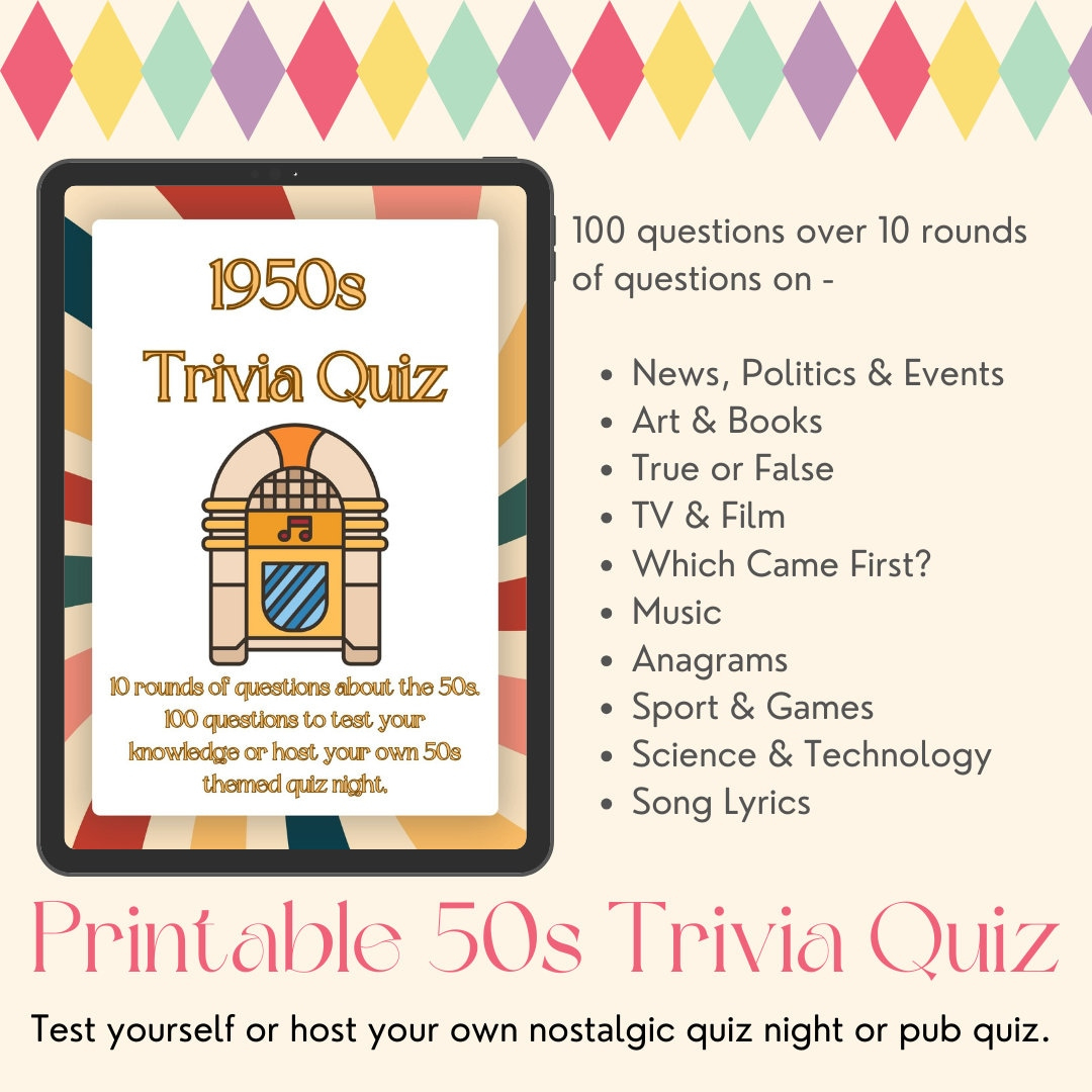 Printable 1950S Trivia Quiz - 100 Questions To Host Your Own intended for Free Printable 1950 Trivia Questions And Answers Printable