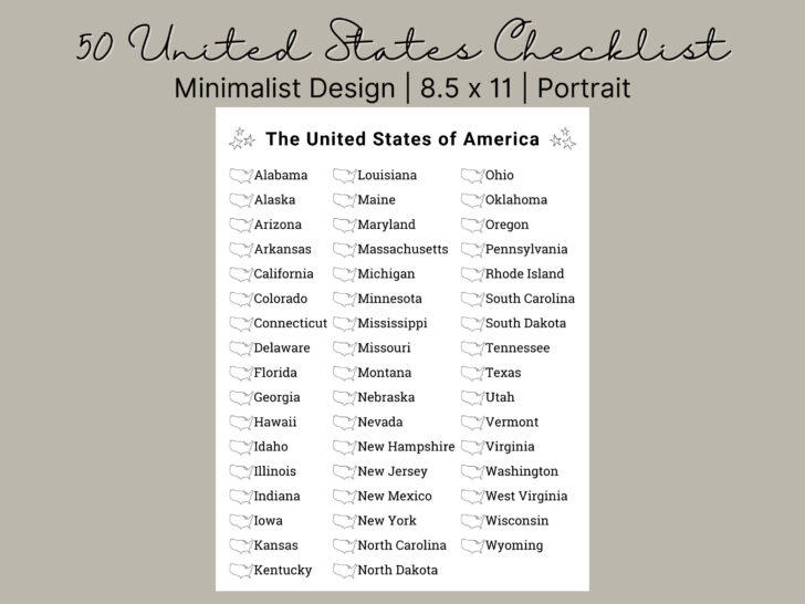 Free Printable List of 50 States