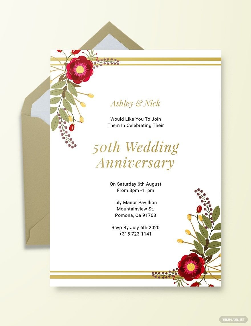 Printable 50Th Wedding Anniversary Invitation Template In Psd throughout Free Printable 50Th Anniversary Cards