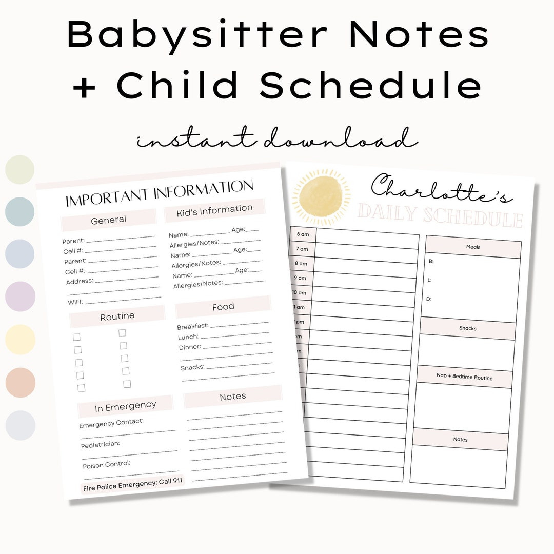 Printable Babysitter Important Information Sheet Toddler Schedule regarding Free Nanny Schedule Template