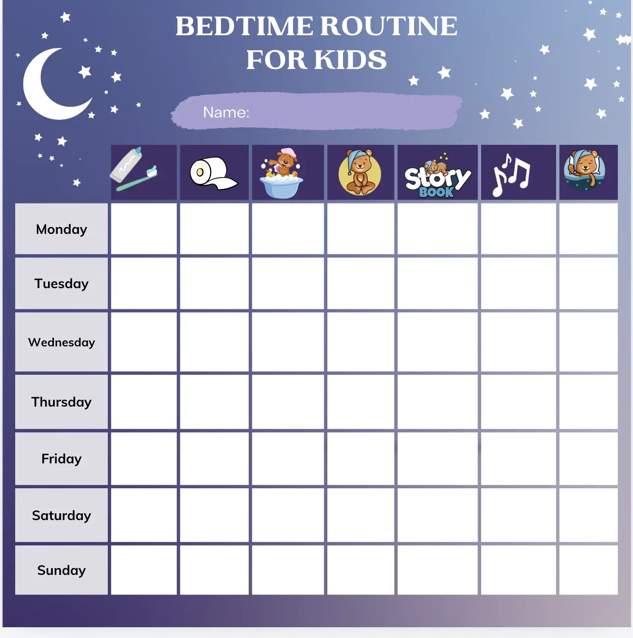Printable Bedtime Routine Charts For Kids intended for Free Printable Bedtime Routine Chart Printable