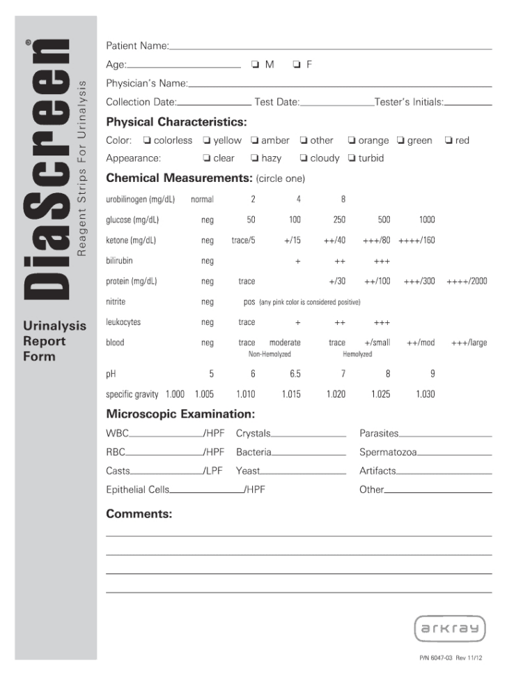 Urine Dipstick Results Chart Printable