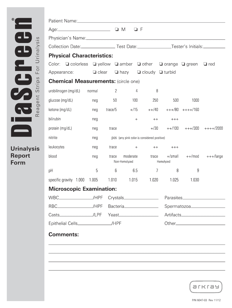 Printable Blank Urinalysis Forms - Fill Online, Printable regarding Urine Dipstick Results Chart Printable