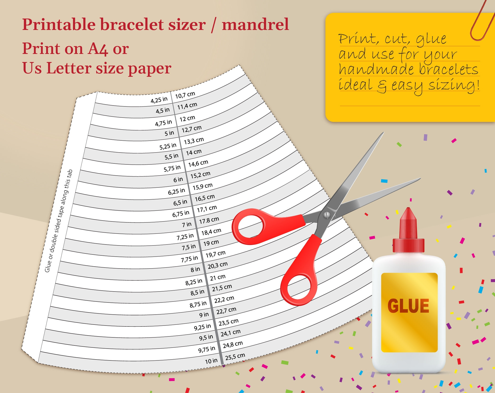 Printable Bracelet Sizer, Printable Bracelet Mandrel, Bracelet with Free Printable Bracelet Sizer
