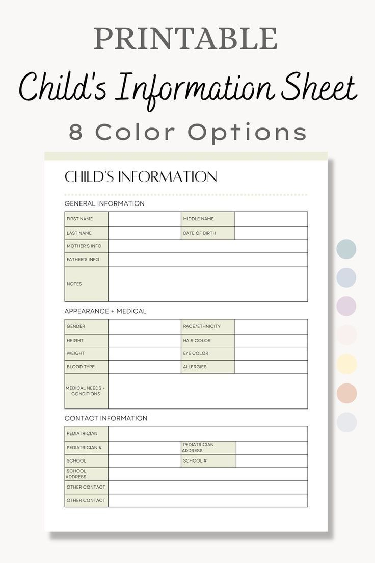 Printable Child&amp;#039;S Information Sheet, Important Information Sheet throughout Free Printable Parent Information Sheet