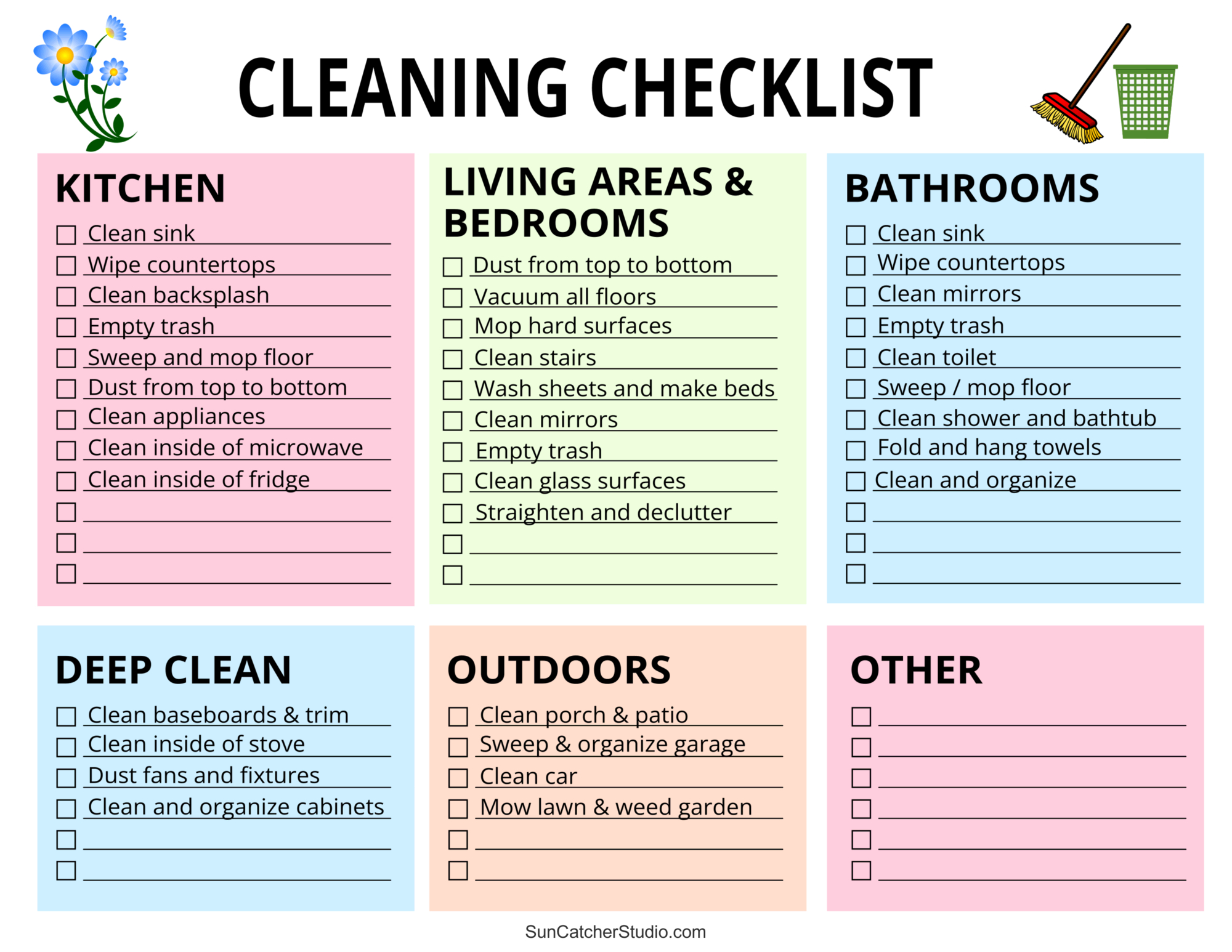 Printable Cleaning Schedule (Spring, Daily, &amp;amp; Weekly Checklists in House Cleaning Chart Printable Free