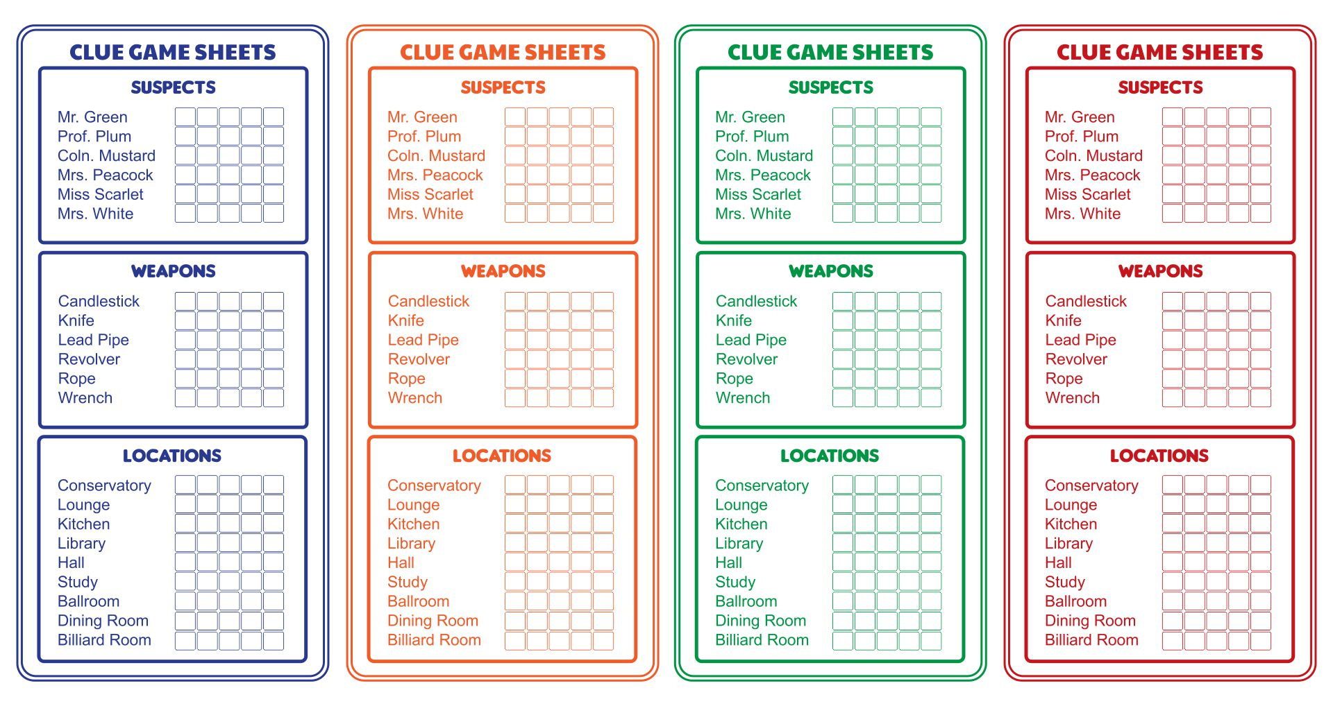 Printable Clue Game Sheets with regard to Free Printable Cluedo Sheets