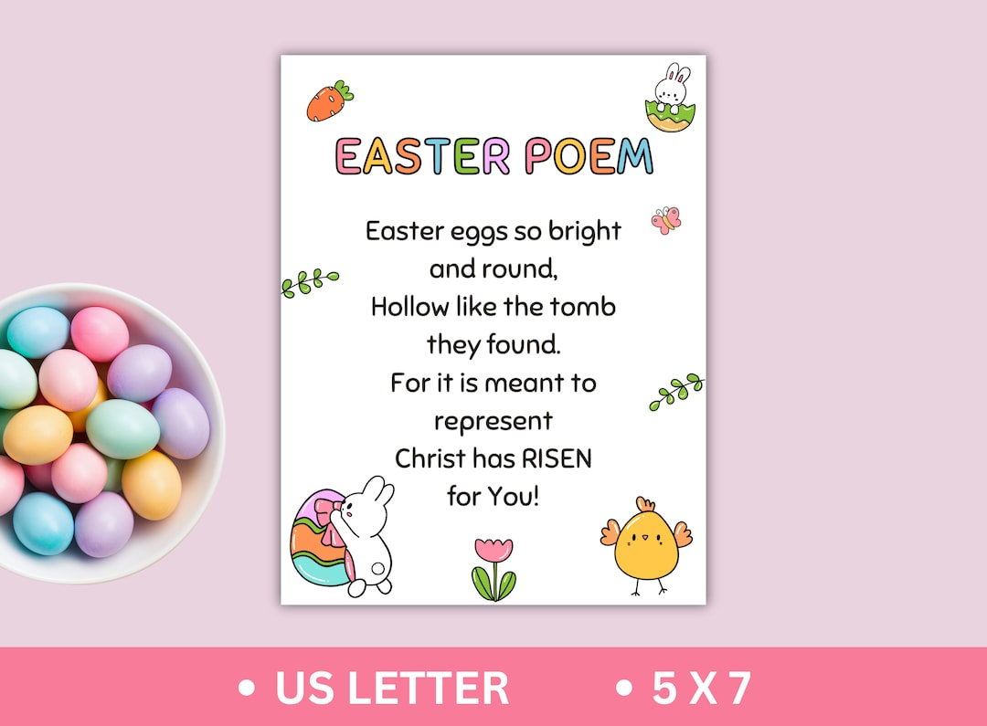Printable Easter Poem For Kids, Religious Easter Story, Easter Basket Filler, Easter Favors, Sunday School, Digital Download - Etsy regarding Free Printable Religious Easter Poems