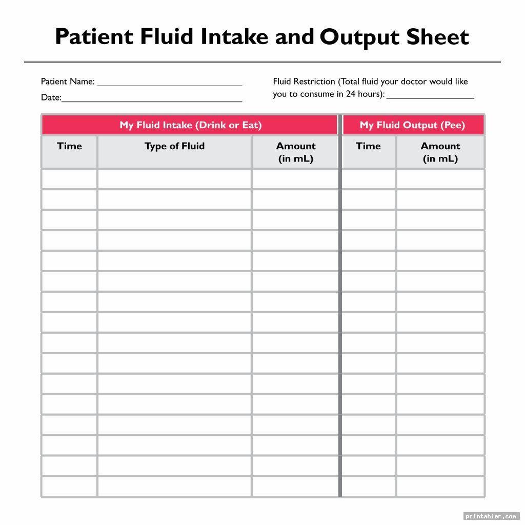 Printable Fluid Intake Charts | Printabler in Intake and Output Chart Printable
