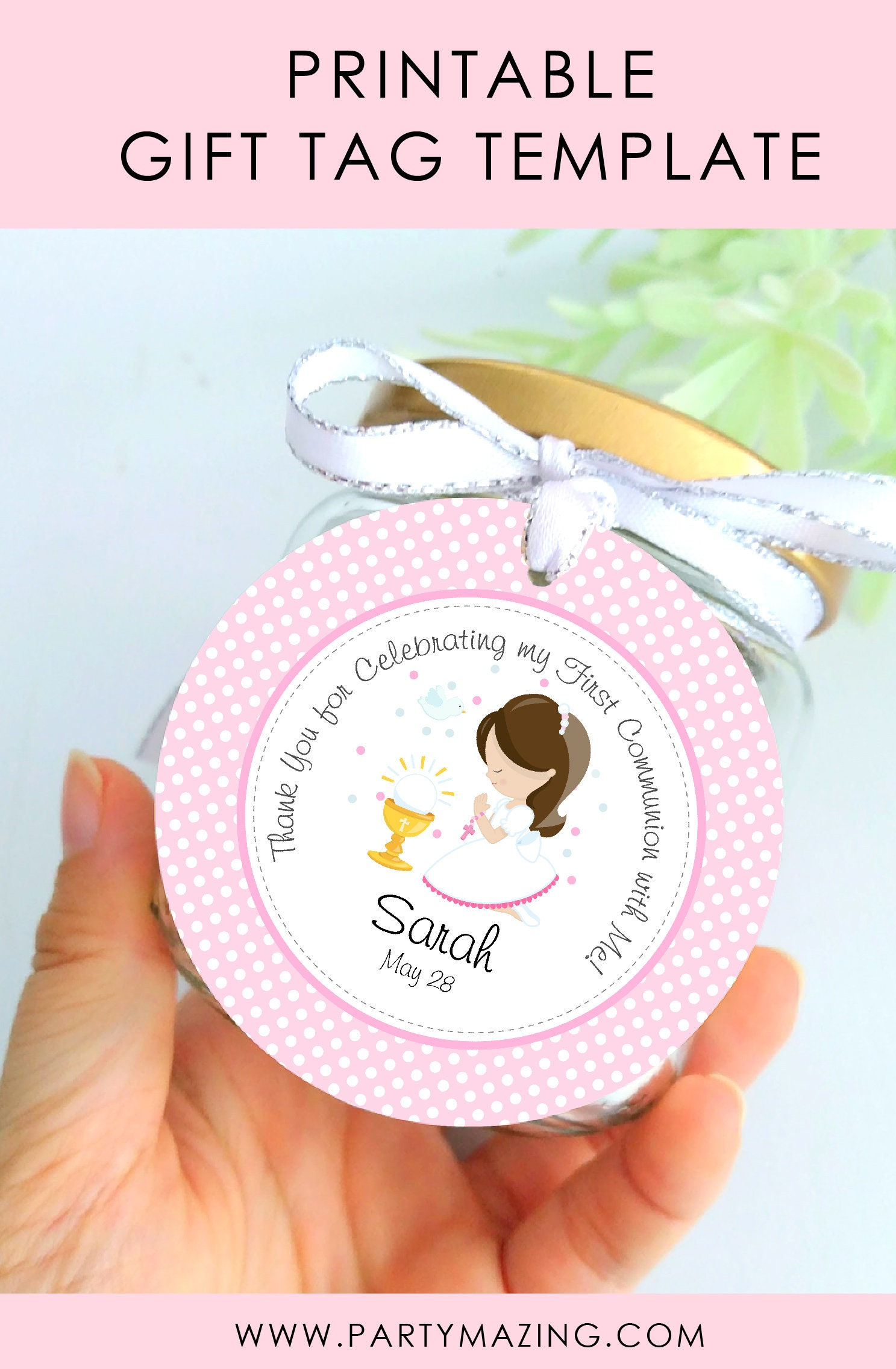 Printable Girl Thank You First Communion Tags | Pk06 | E125 in Free Printable First Communion Labels