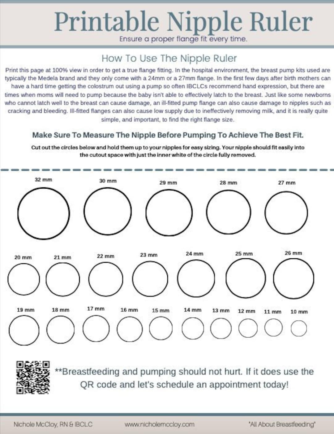 Printable Nipple Ruler &amp;amp; Flange Fitting Tool For Pumping And Breastfeeding Nipple Size - Etsy in Nipple Flange Size Chart Printable