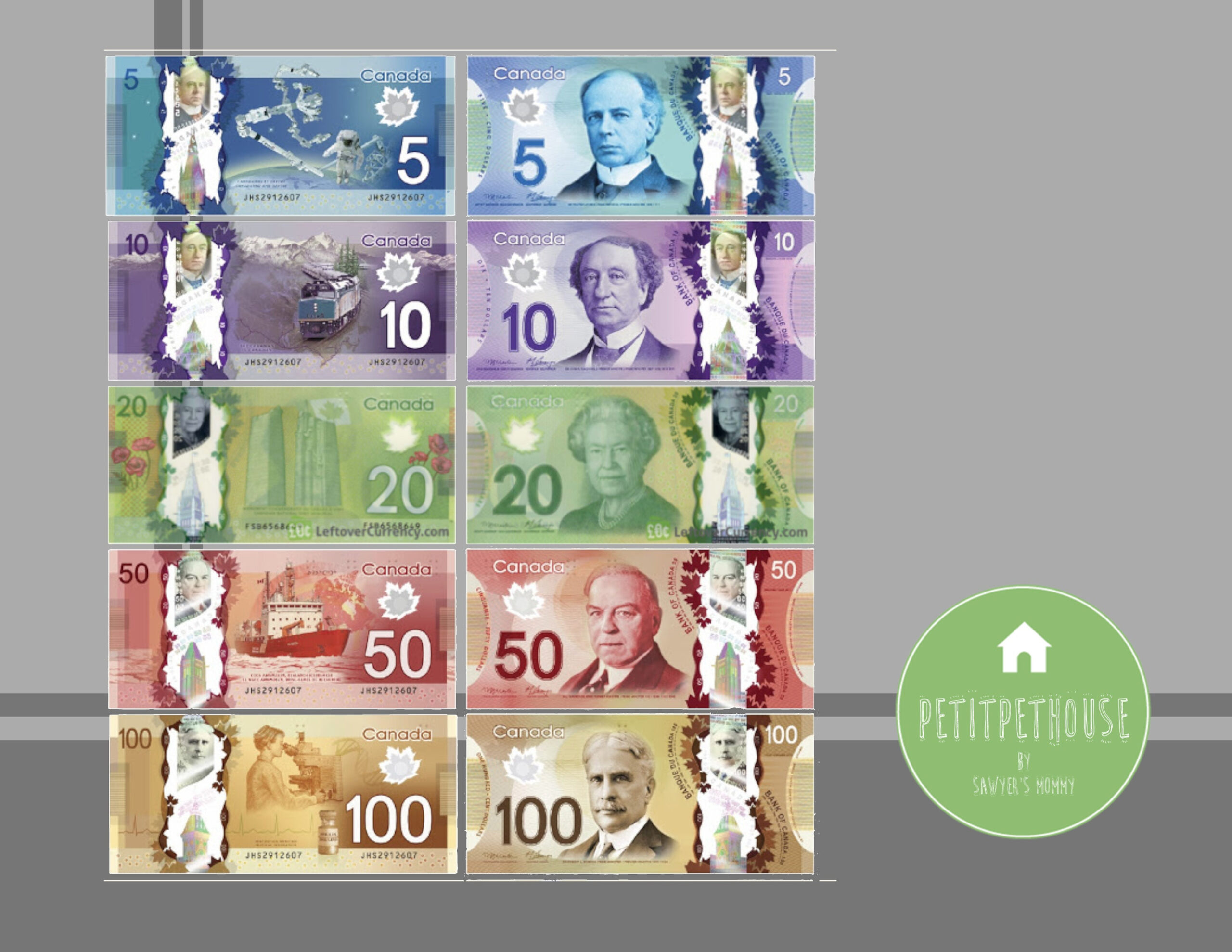 Printable Play Money For Kids Canadian Dollar Cad Money Double Sided Banknotes | Children Education Tool | Home School | Pretend Play | Diy throughout Canadian Play Money Printables Free