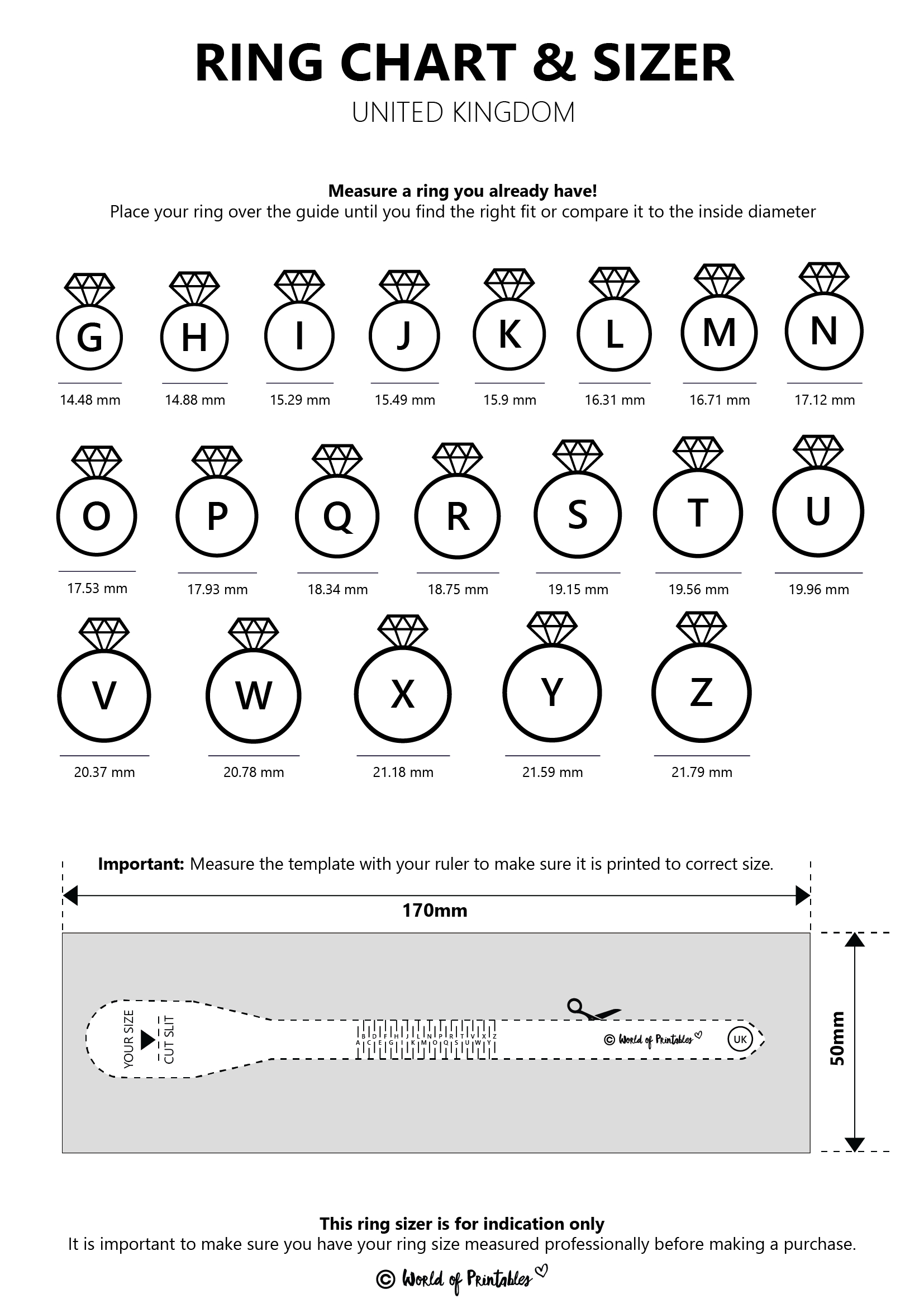Printable Ring Size Chart - Find Your Ring Size Easy - World Of for Men&amp;#039;S Ring Size Chart Printable