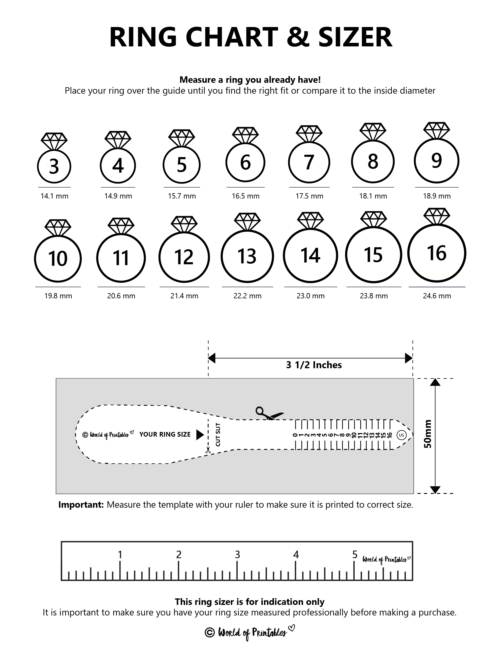 Printable Ring Size Chart - Find Your Ring Size Easy - World Of pertaining to Us Ring Size Chart Printable