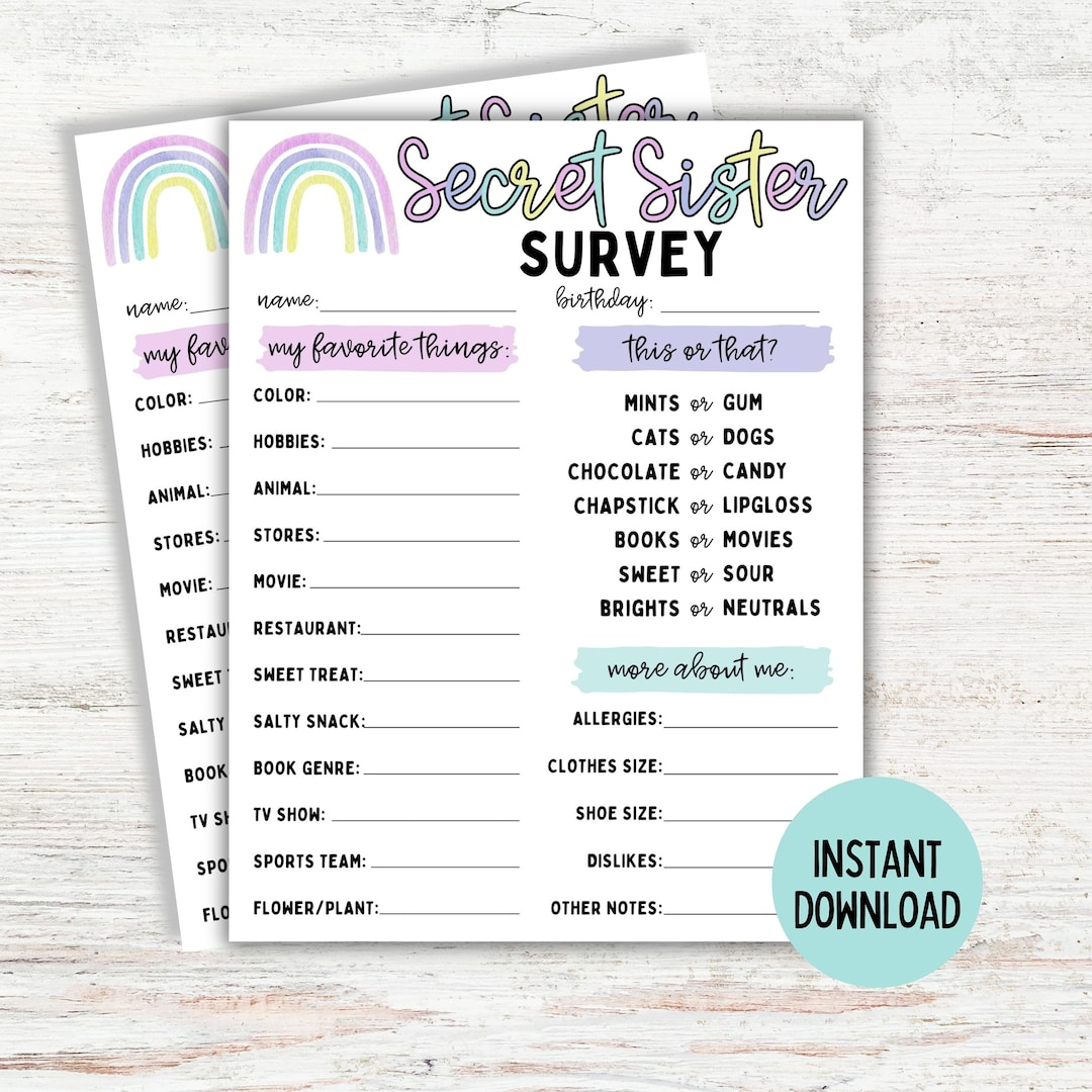 Printable Secret Sister Survey | Secret Sister Church | Secret Sister regarding Free Printable Secret Sister Forms