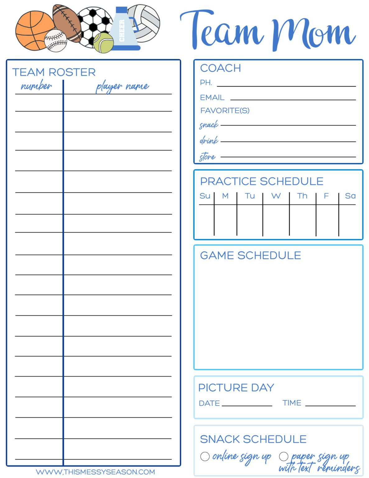 Printable Soccer Team Roster With Team Mom with Free Team Mom Printables