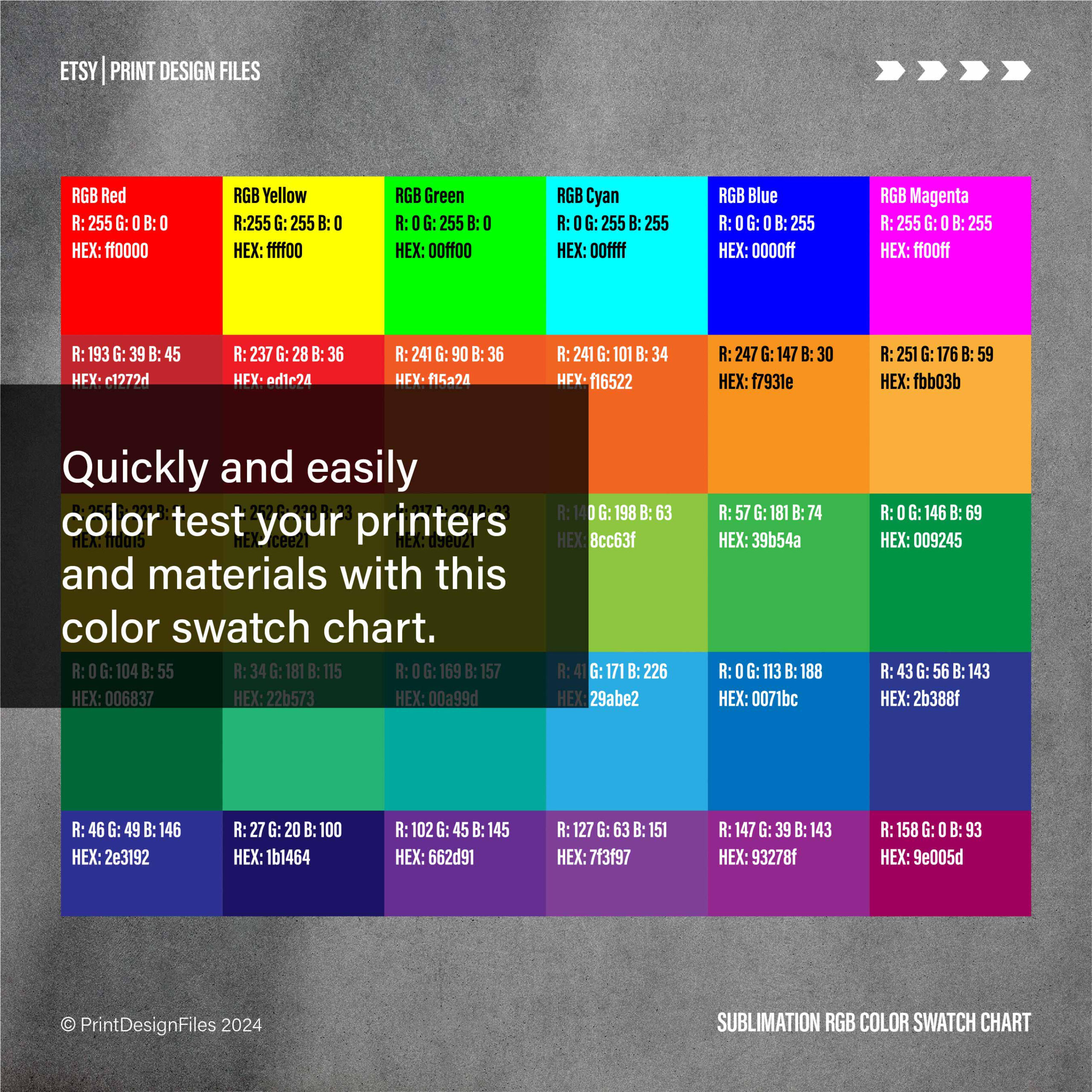 Printable Sublimation Color Swatch Chart - 54 Swatches With Rgb throughout Rgb Color Chart Printable