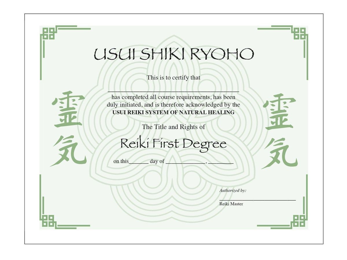 Printable Usui Reiki I Certificate Template inside Free Reiki Templates