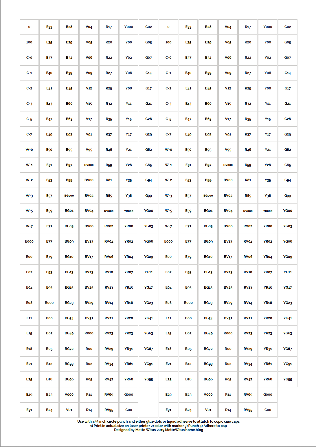 Printables – Mette Witus throughout Copic Color Chart Printable