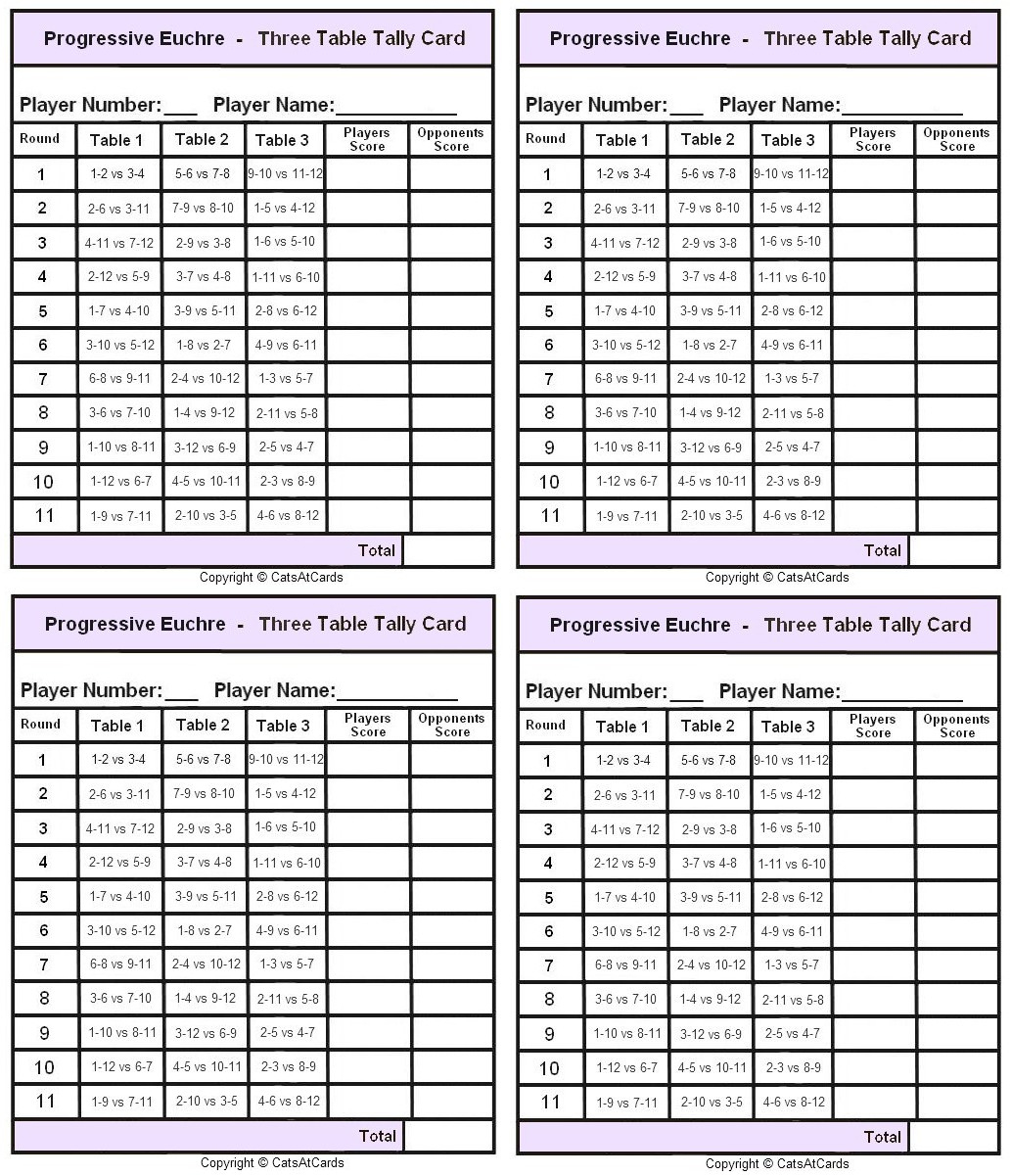 Progressive Euchre Two Table Tally Card - Print throughout Free Printable Progressive Euchre Score Cards