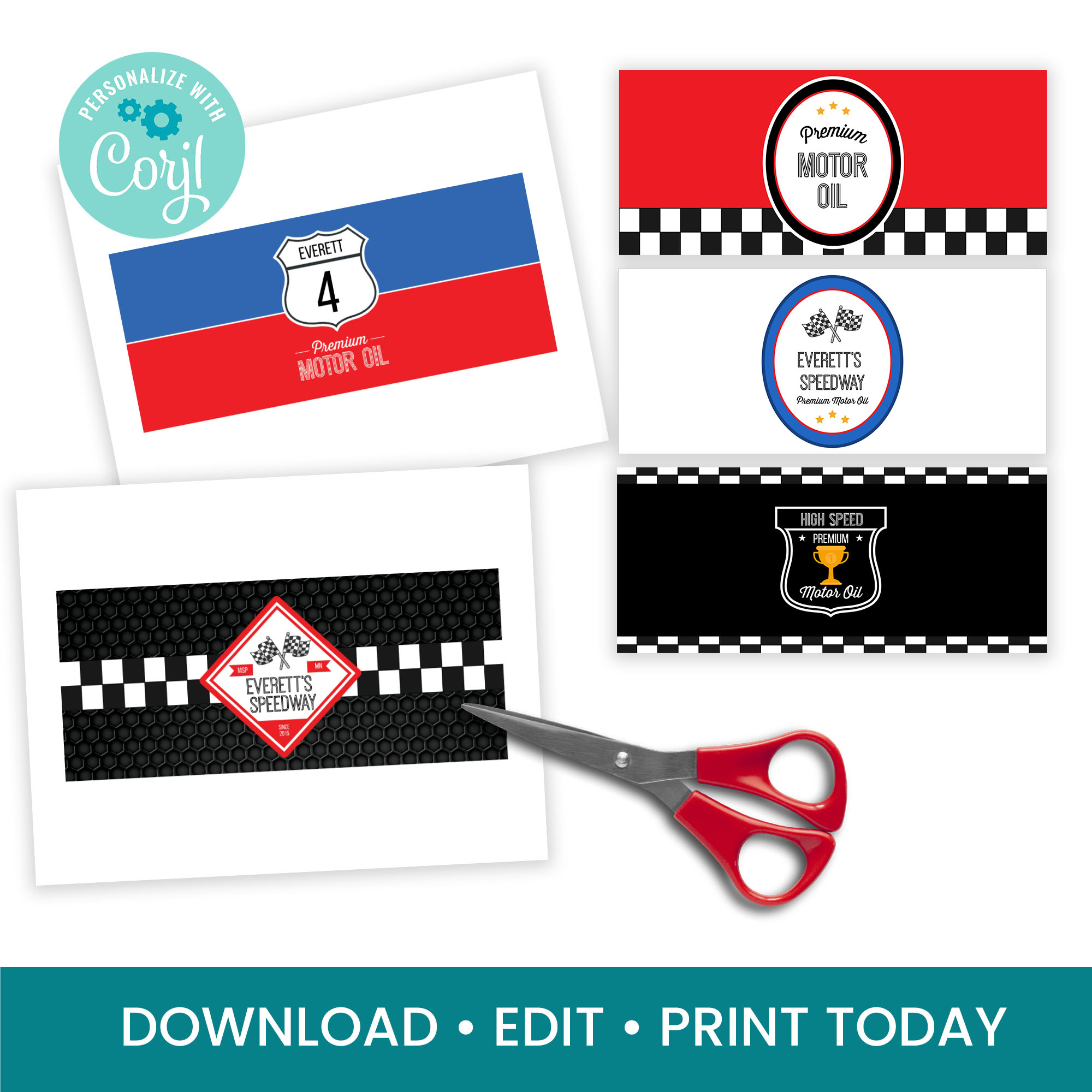 Race Car Oil Can Wraps - Elva M Design Studio within Free Printable Oil Can Labels