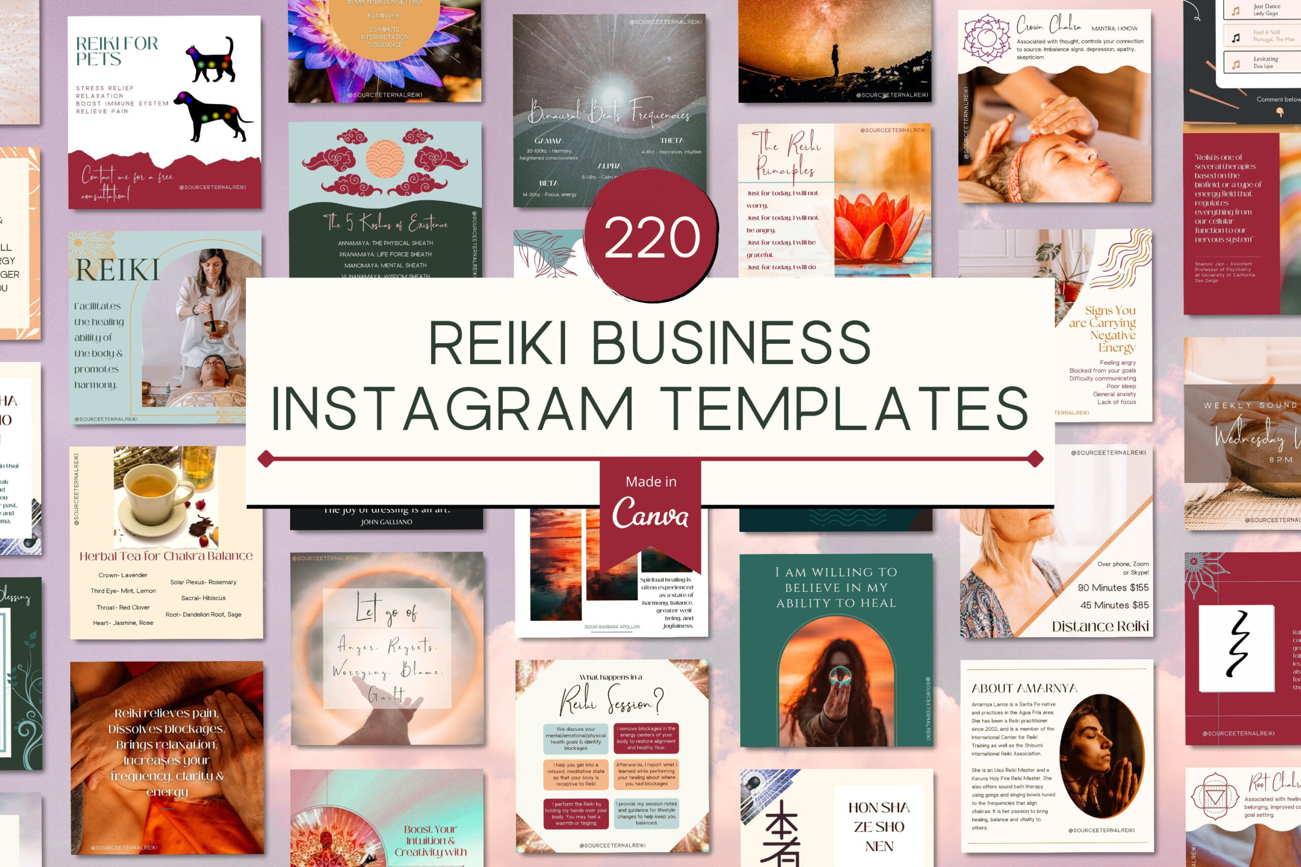 Reiki Instagram Canva Templates Post, Stories, Highlights within Free Reiki Templates
