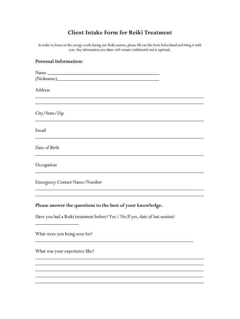 Reiki Intake Form Template - Fill Online, Printable, Fillable intended for Free Reiki Templates