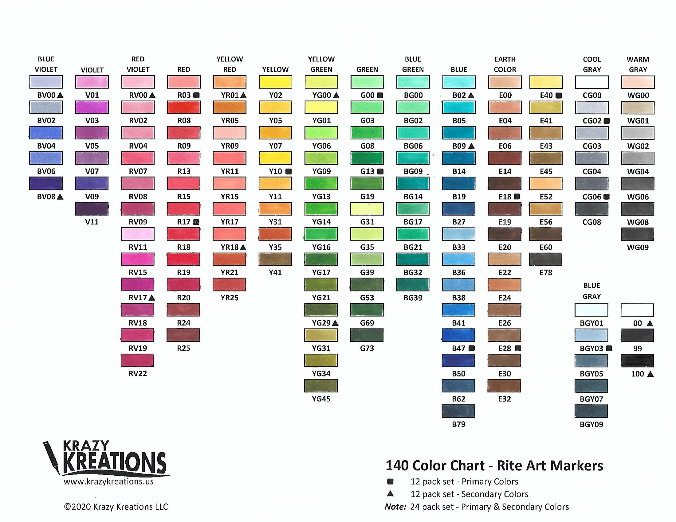 Resources regarding Caliart Markers Color Chart Printable