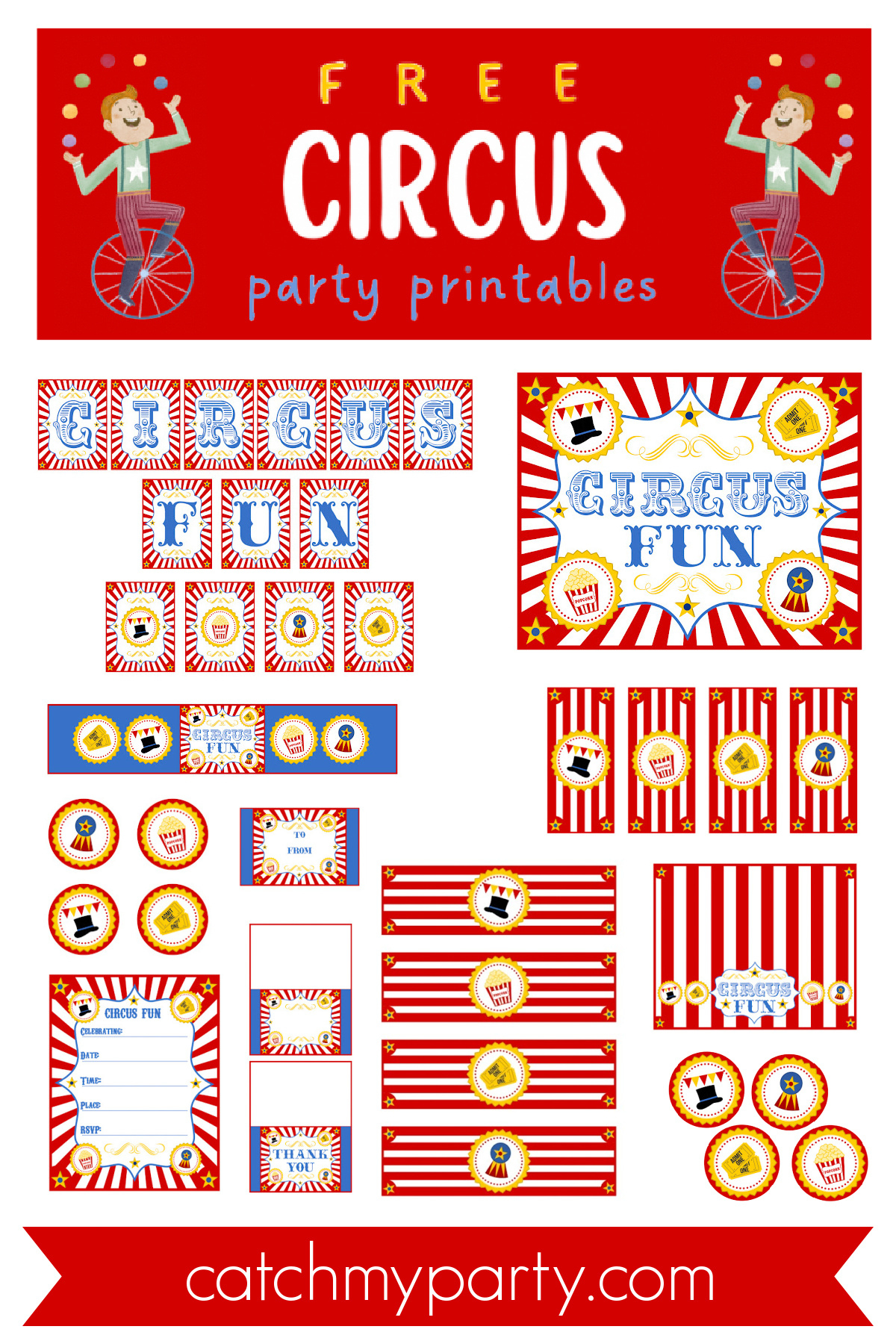 Retro Circus Party Printables (Free Download)! | Catch My Party throughout Free Printable Circus Activities