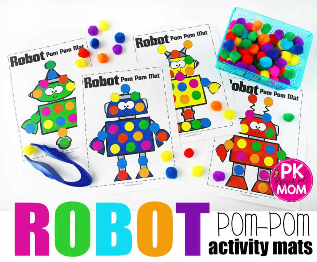 Robot Pom-Pom Mats - Preschool Mom inside Free Printable Pom Pom Mats