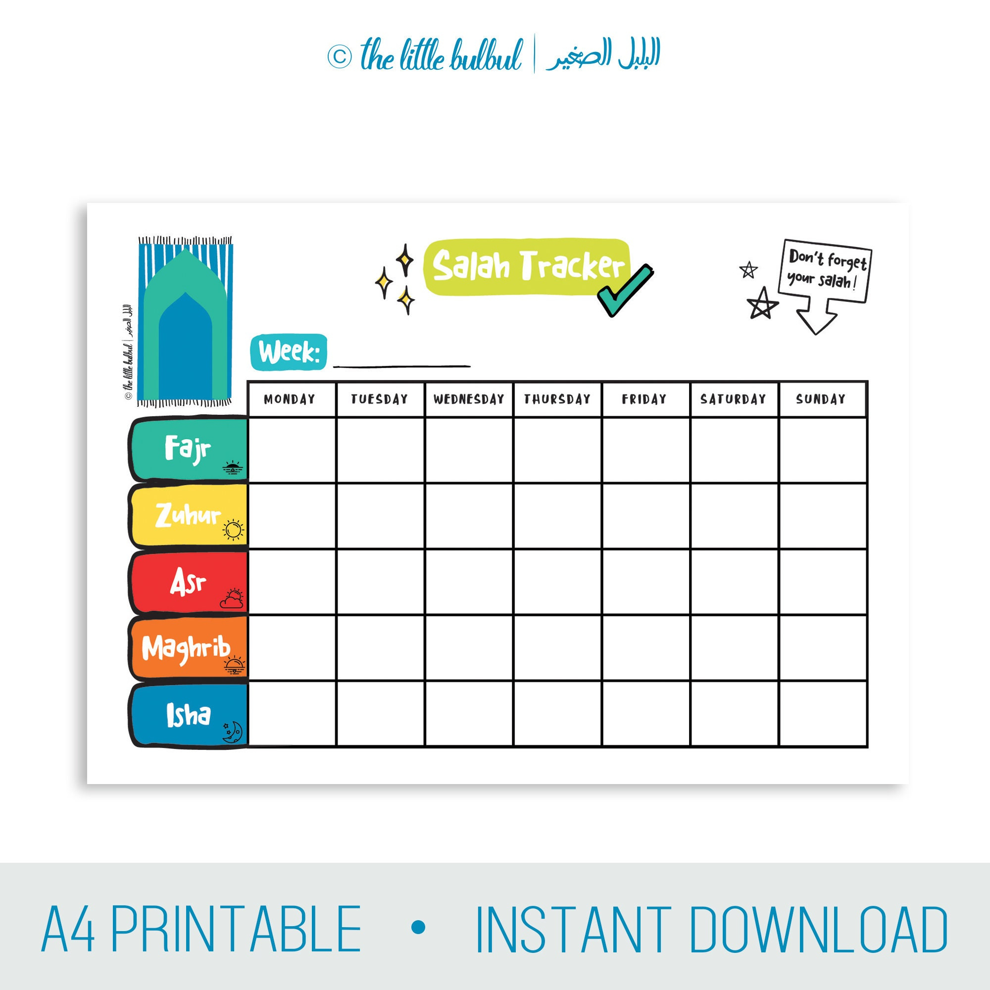 Salah Tracker Printable For Kids | 3 Designs | A4 Portrait Digital pertaining to Salah Chart Printable