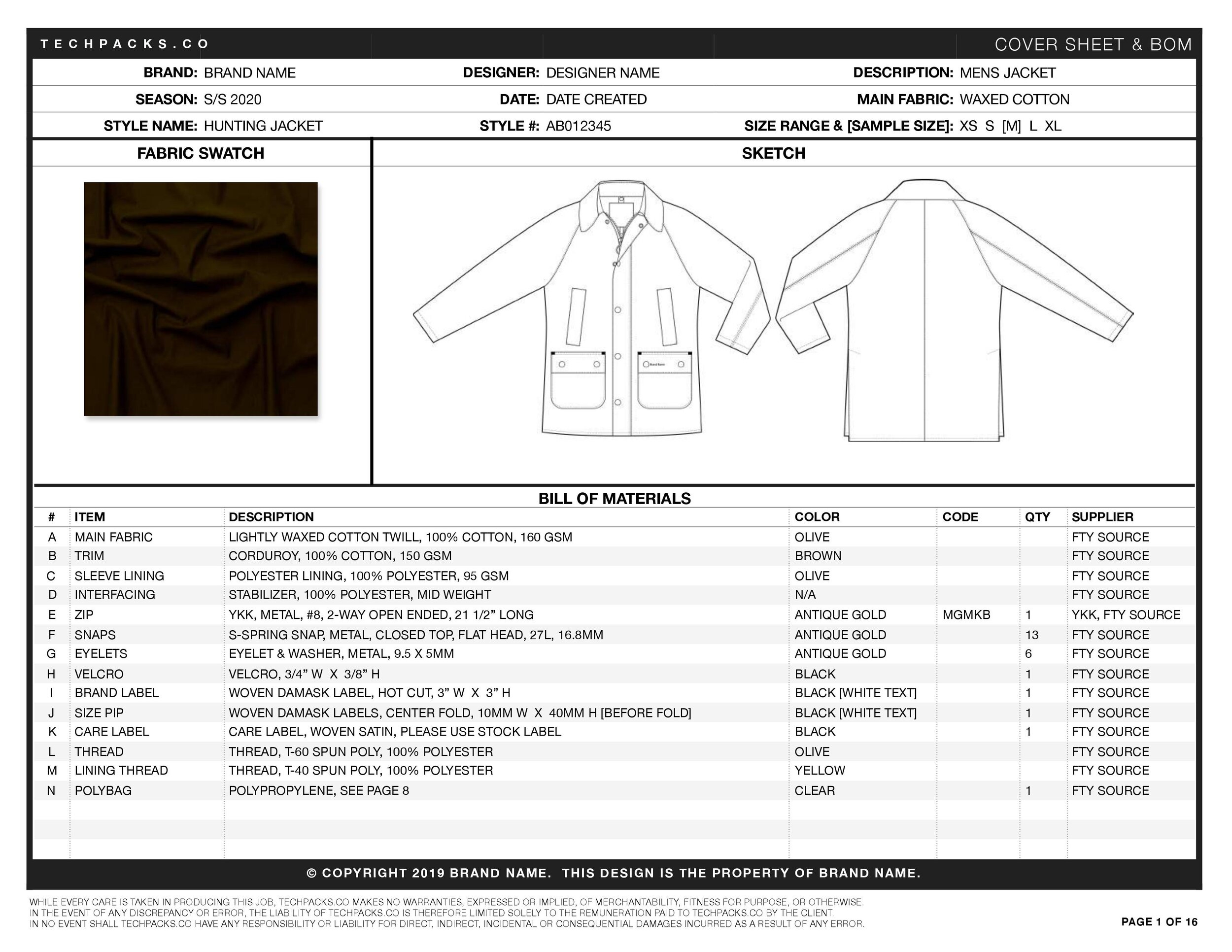 Sample Tech Pack - Free Pdf Download — Techpacks.co throughout Free Tech Pack Template