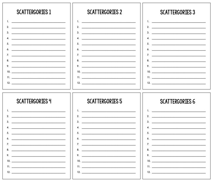 Free Printable Scattergories Answer Sheets