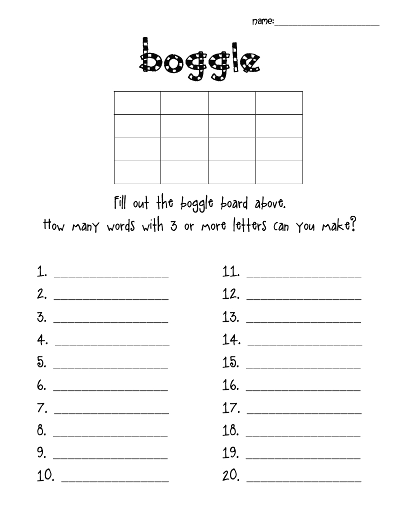 School Day Love: Boggle inside Free Printable Boggle Boards