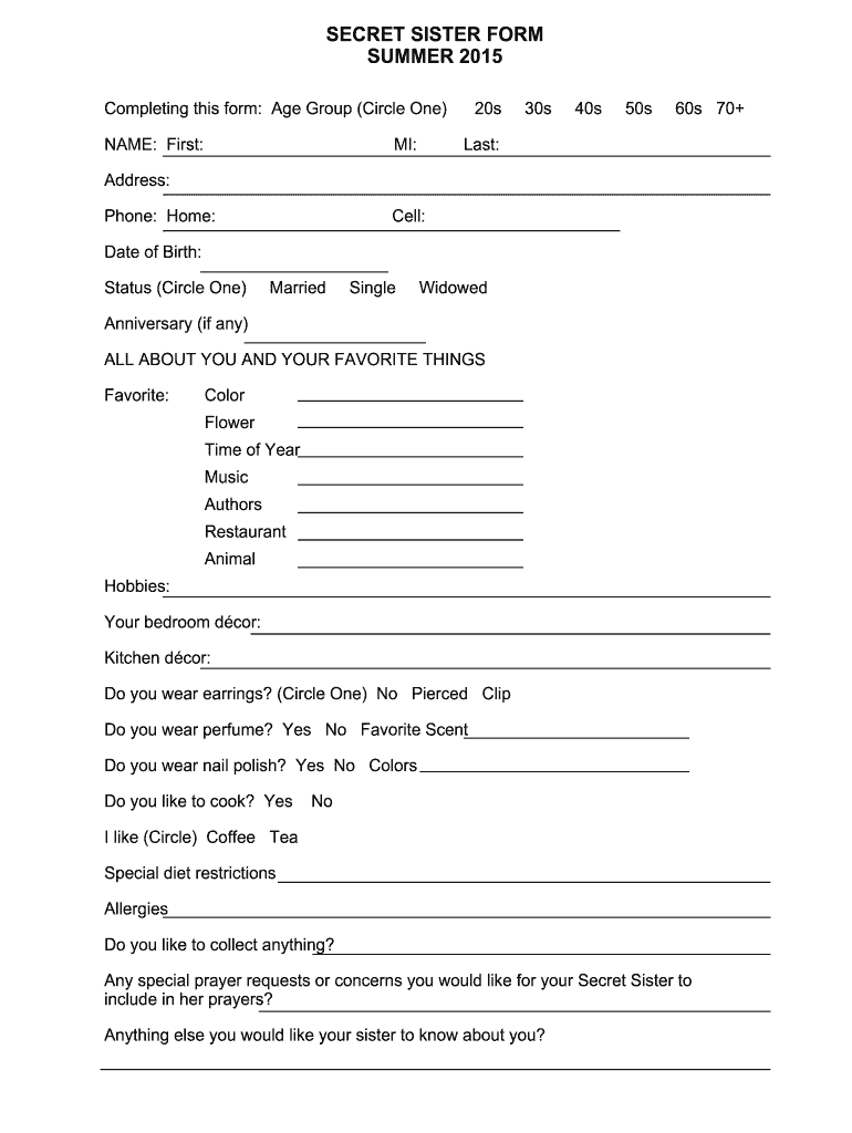 Secret Sister Questionnaire: Fill Out &amp;amp; Sign Online | Dochub intended for Free Printable Secret Sister Forms