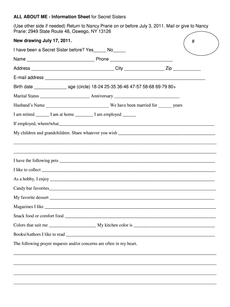 Secret Sister Questionnaire Printable - Fill Online, Printable for Free Printable Secret Sister Questionnaire