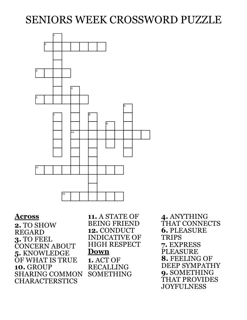 Seniors Week Crossword Puzzle - Wordmint with regard to Free Printable Crosswords For The Elderly